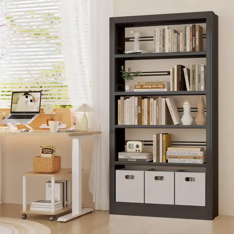 5단 금속 흰색 책장, 71인치 높이의 도서관 책장, 조절 가능한 보관 선반이 있는 흰색 책장, 현대식 책장
