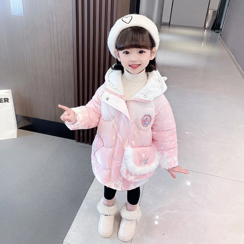 Girls' Western style cotton clothing, winter new style, children's hooded cotton clothing, baby plush cotton jacket, winter coat