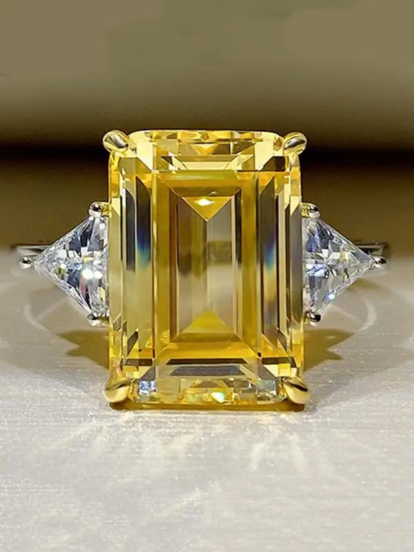 

Big Austrian Crystal Citrine Gemstones Diamonds Rings for Women 18k White Gold Filled Jewelry Bague Party Accessory Gift