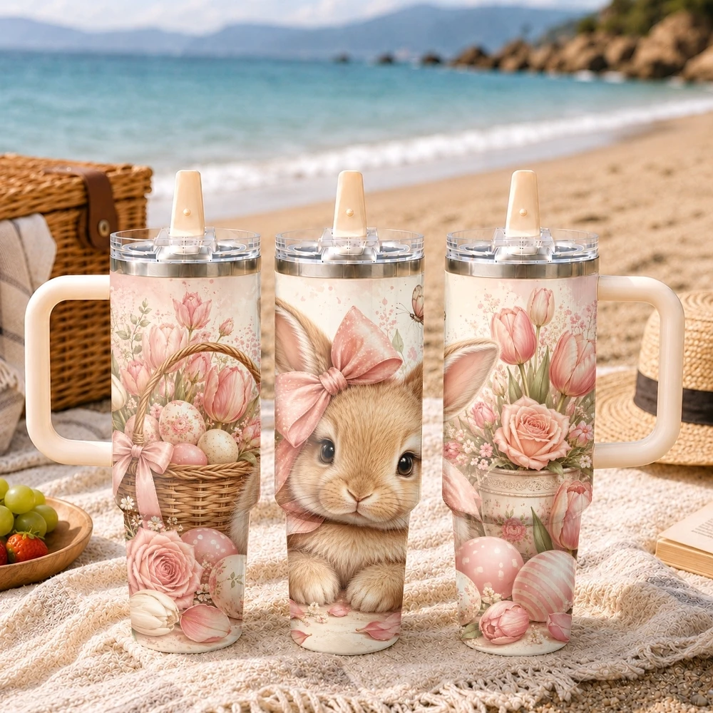 Cute Panda Rabbit Fox Cat Sheep Deer Vacuum Flasks 40oz Thermal Tumbler Handle Stainless Steel Insulated Water Portable Mug Cup