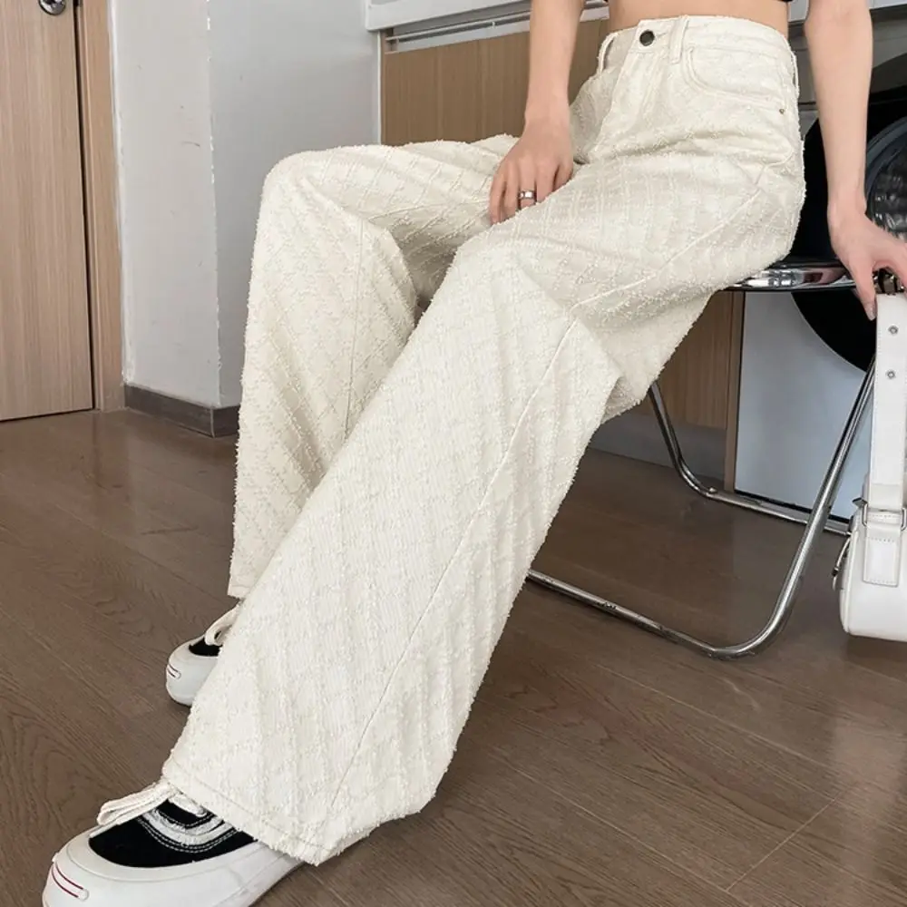 Jean en Denim à grille Simple pour femmes, Baggy à jambes droites, pantalon taille haute décontracté coréen Y2k, fête