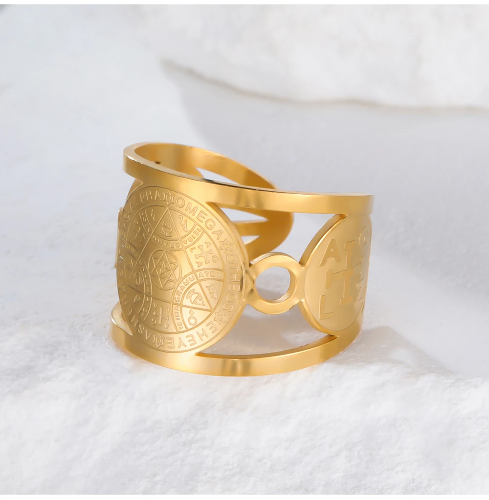 COOLTIME Engel Siegel Offene Ringe Edelstahl Vintage Magischer Schutz Amulett Hexagramm Ring Schmuck Geschenk – Detail 10