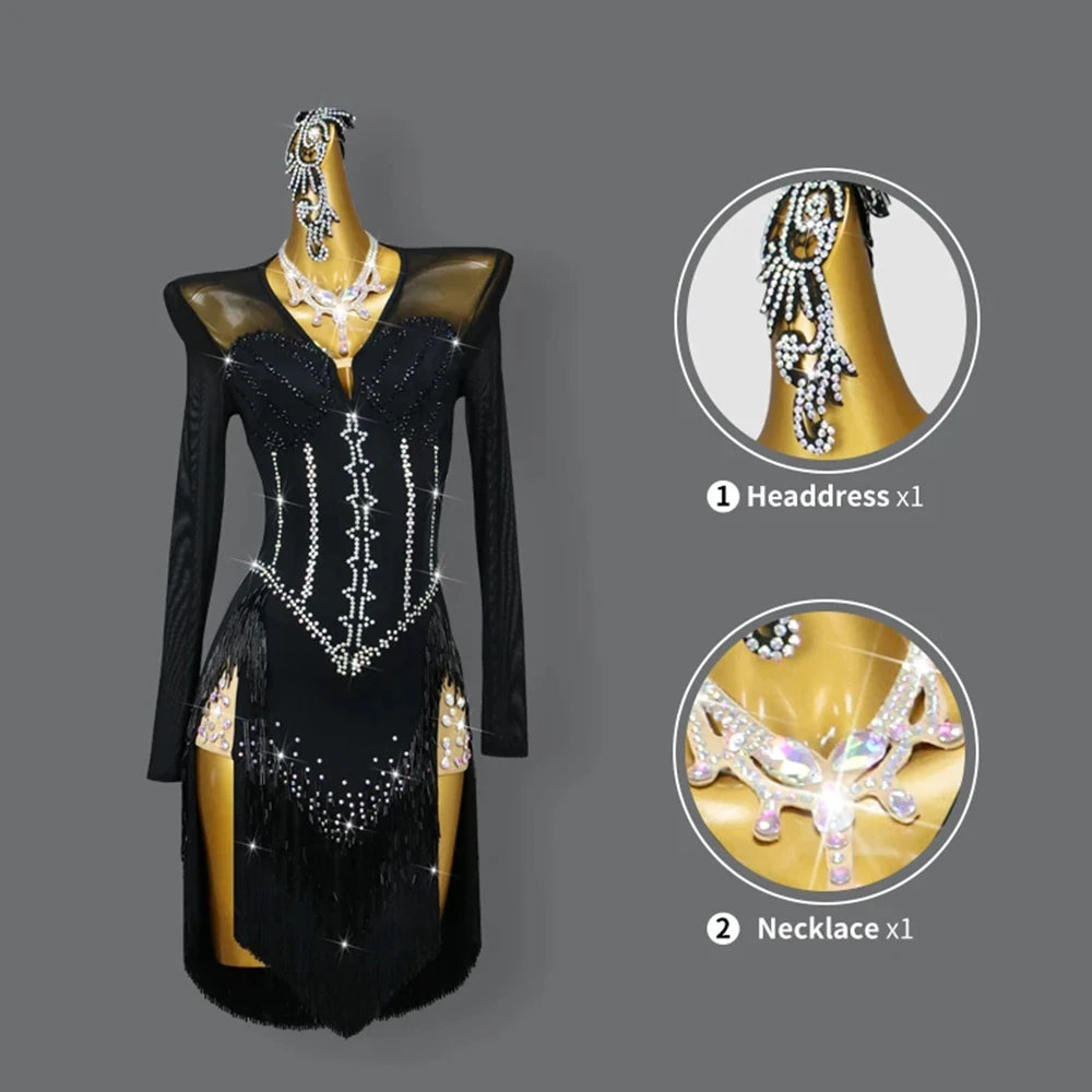 2025 novo vestido de dança latina traje de palco midi festa conjunto feminino prática vestido festa sexy menina samba vestido dança dançarina