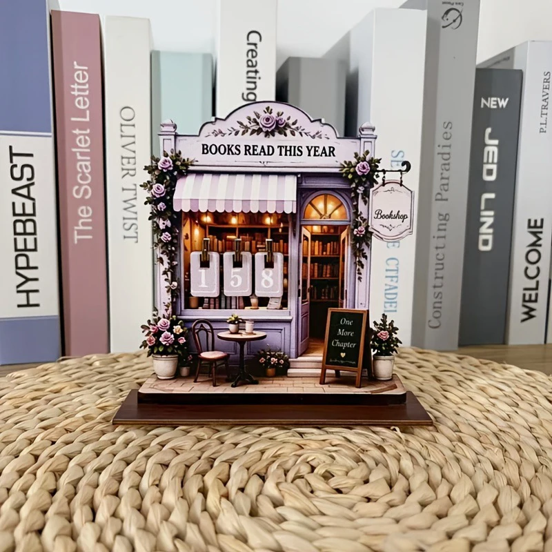 2D Flat Vintage Wooden Book Tracker Decor Sign Set Retro Reading Counter With Interchangeable Number Tiles Track Up To 999 Books