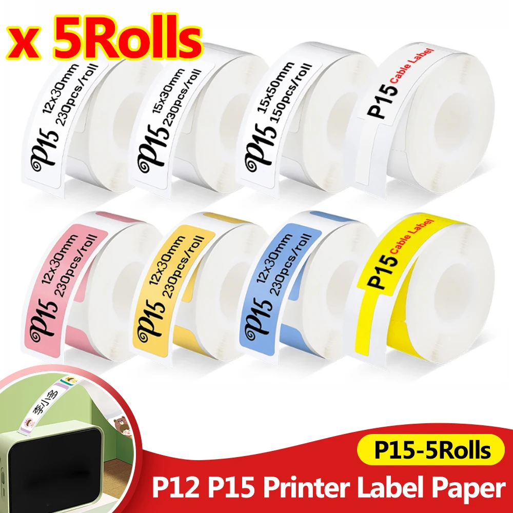 

5pcs 15mmx30mm White Gap Label Paper fit for P12 Q2 D30 Q30 P15 Label Maker Waterproof Self Adhesive Thermal Printer Sticker