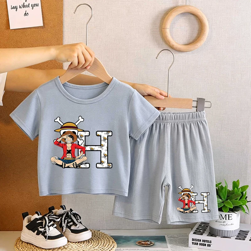 Conjunto de Pijamas de Verano de One Piece para Niños, Pijama de Anime de Luffy, Ropa de Dormir para Niños y Niñas, Pantalones de Manga Corta, Ropa Informal