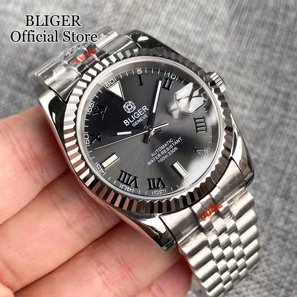 36mm 39mm Sunburst grijze wijzerplaat donkergroene Romeinse cijfers duiken NH35 automatisch herenhorloge roestvrijstalen band saffierglas