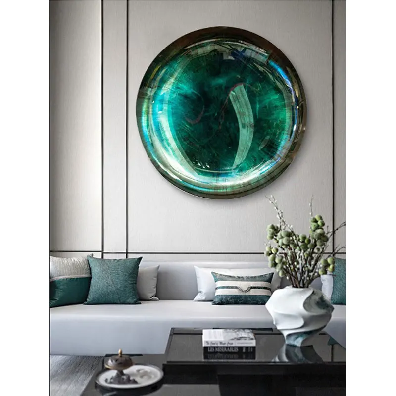 Convex surface resin wall decoration, hand-painted living room decoration, light luxury round crystal porcelain painting ZY471DF