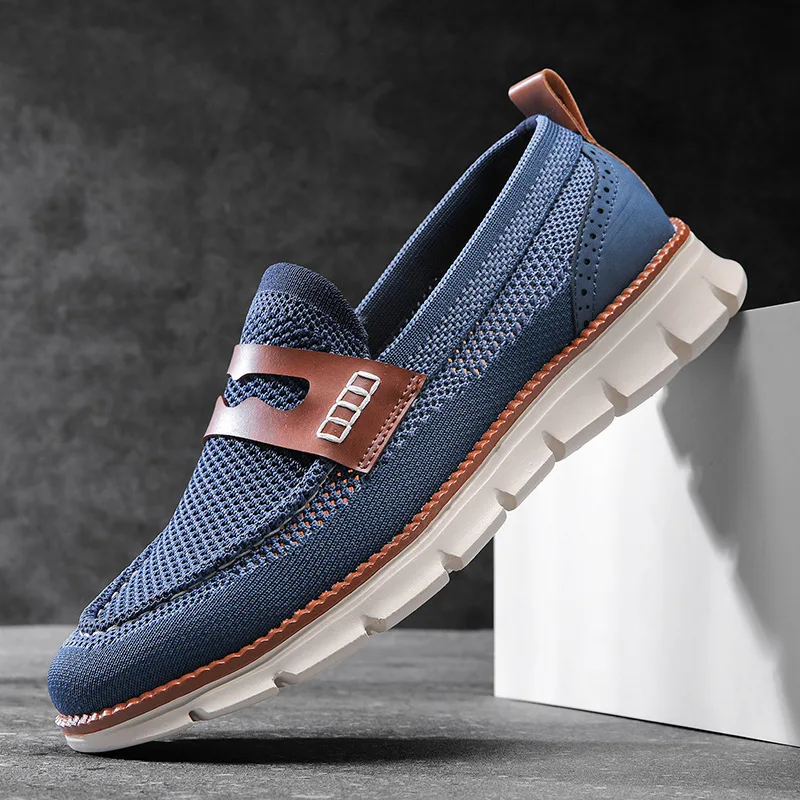 Ultra-Light Casual Knitted Shoes for Men Breathable Slip-Resistant Sneakers 2026 Flexible Soft Sole Trendy Loafers Shoes