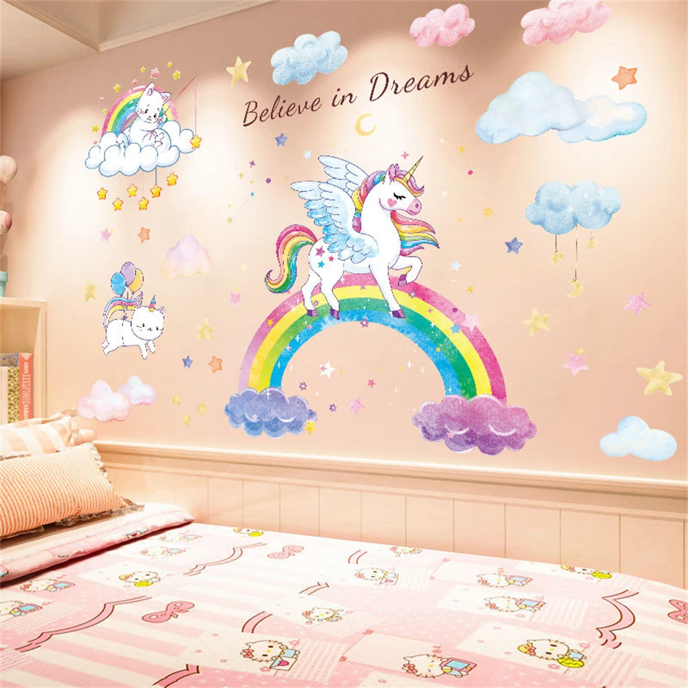 custom mural wallpaper for Children's room purple cloud rainbow wall sticker wall paper girl bedroom princess room TV background