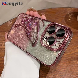 For Samsung Galaxy A36 5G A06 A16 S25 Ultra Plus S25+ S24 FE Phone Case Luxury Quicksand Butterfly Holder Cover