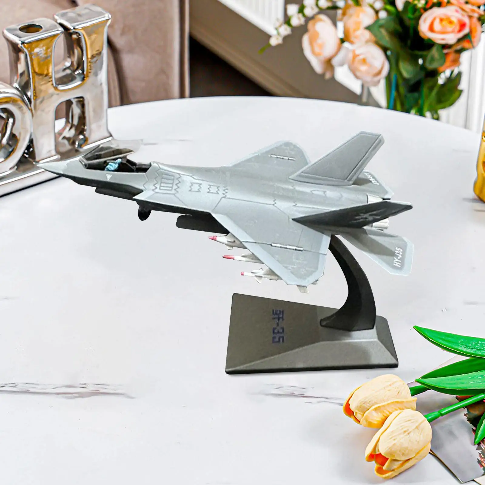 1: 100 Fighter with Display Stand Ornament Diecast Alloy Model Airplane Model for Bookshelf TV Cabinet Living Room