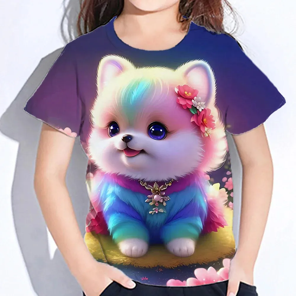 Kinderkleding 3d Print Kawaii Cat Pattern T Shirts Korte Mouw Tops 2024 Kids Kleding Meisjes Jongens Kleding 2 Tot 8 Jaar