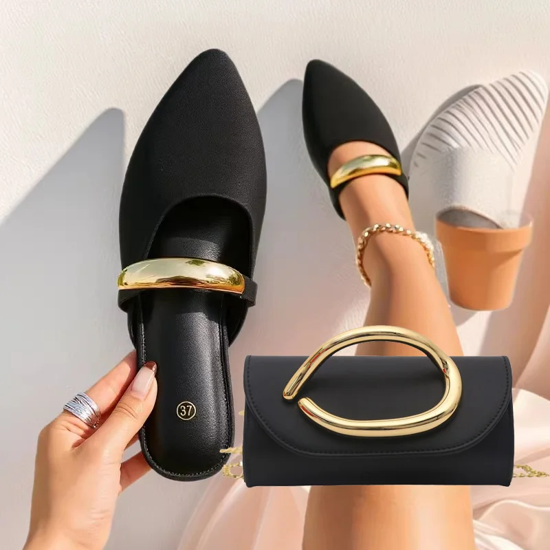 

Новые женские туфли Mueller с металлической пряжкой и заостренным носком, на плоской подошве, в праздничном стиле, большие размеры, с металлической цепочкой и сумкой через плечо