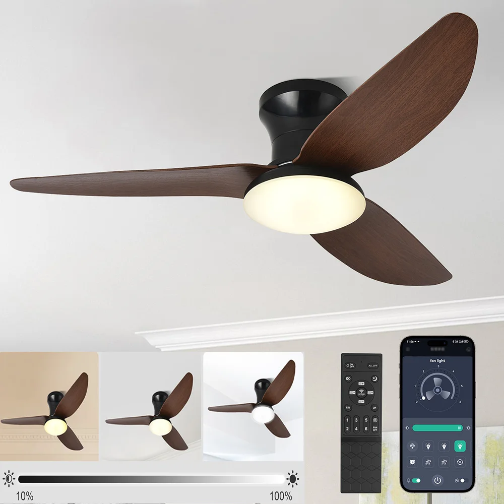 

Ceiling Fans with lights and Remote/APP Control Flush Mount Smart Fan Lights Dimmable 6 Speeds Timer for Living Room Bedroom