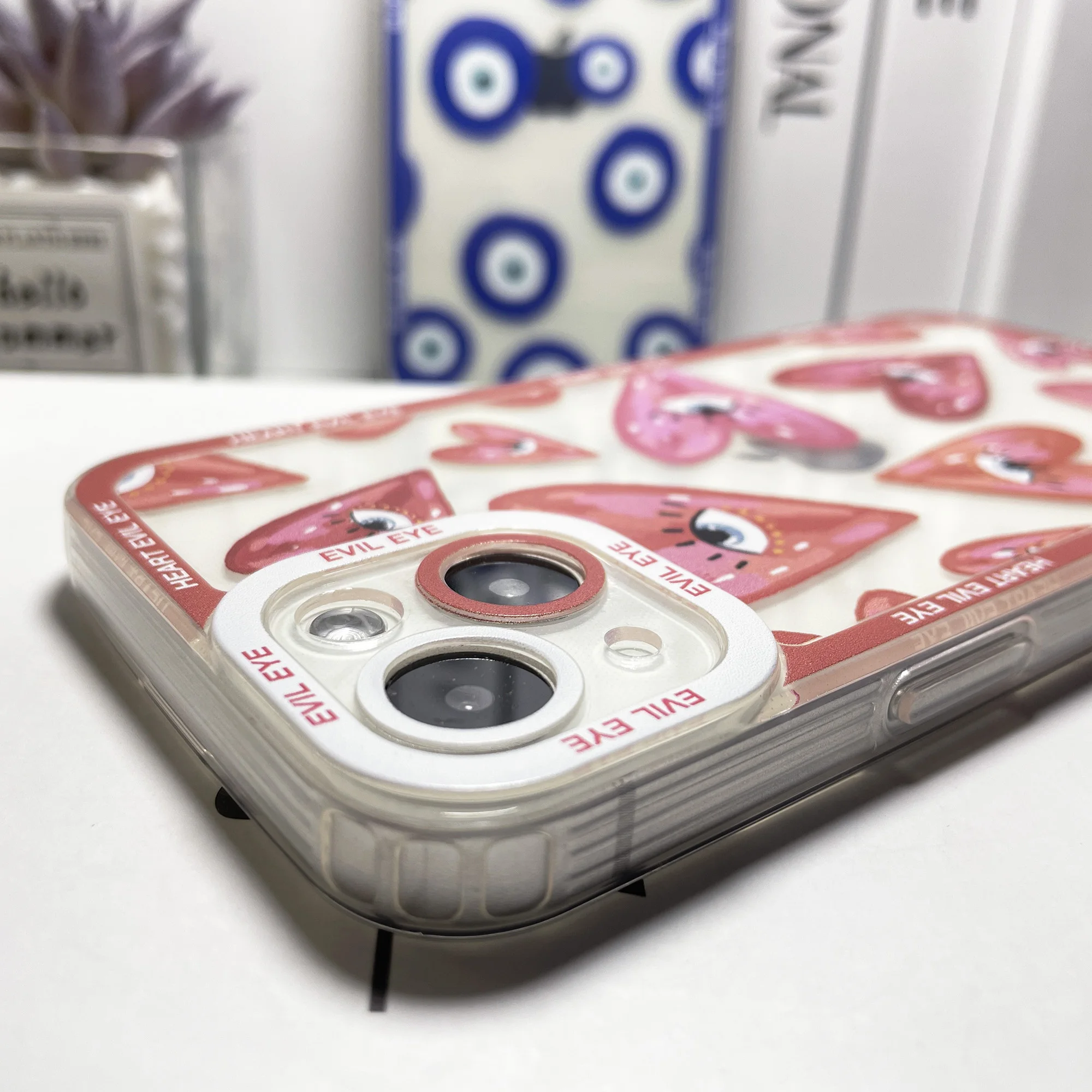 Case for iPhone 16 15 14 Pro Max 13 12 11 XR Mini 7 8 SE Cute Heart Blue Lucky Evil Eye Phone Cover