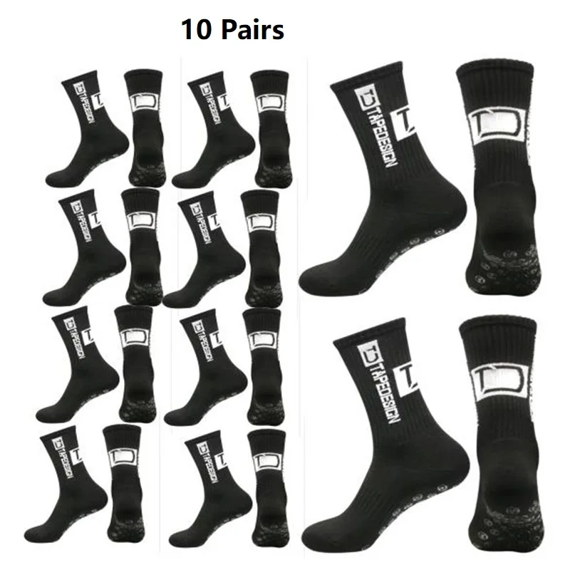 

10 Pairs New Men Womans Non-slip Silicone Bottom Soccer Socks Cushioned Breathable For Football Tennis Basketball Grip Socks