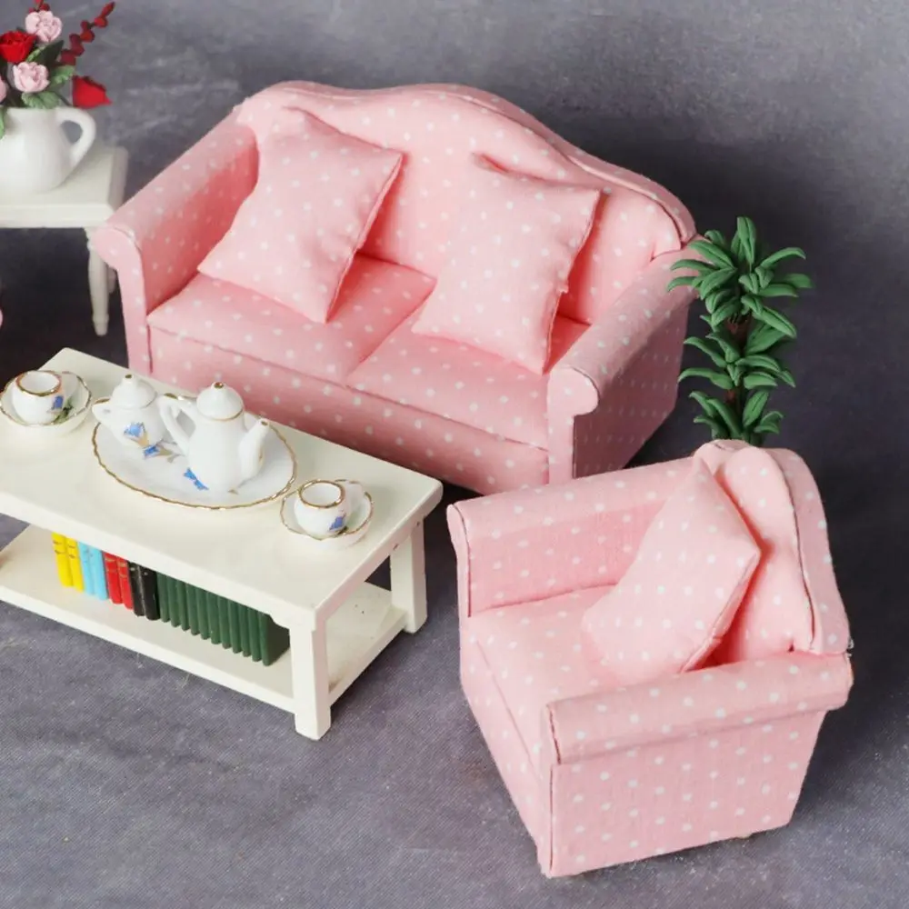 Cute Flower Miniature Sofa With Pillow Soft Sponge Mini Couch With Cushion Dollhouse Furniture Decoration Kids Pretend Play Toy