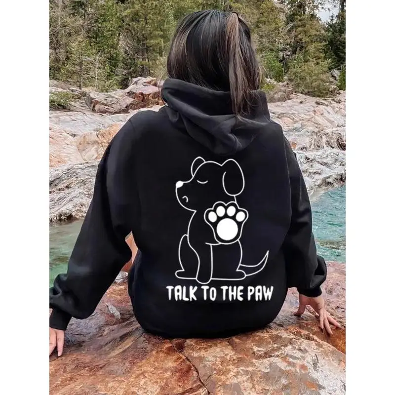 

Women's Funny Dog Hoodie "Talk To The Paw" Sarcastic Pet Lover Pullover Anti-Social Humor Graphic Top Puppy Gift