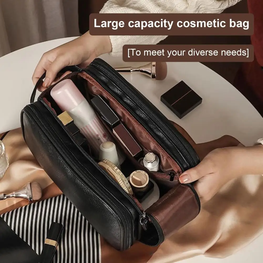 

Spacious Wipeable Cosmetic Storage Bag Elegant Faux Leather Cosmetic Storage Bag with Waterproof Zipper Closure for Skincare