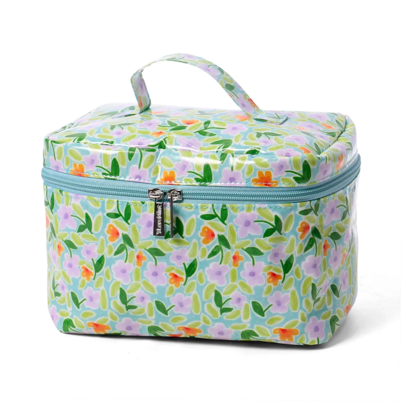 Set of 4 Waterproof Makeup Bags, Green Floral Print PVC Coated Cosmetic Organizer, Portable Travel Wash Bag for Toiletries, Skincare & Beauty Supplies