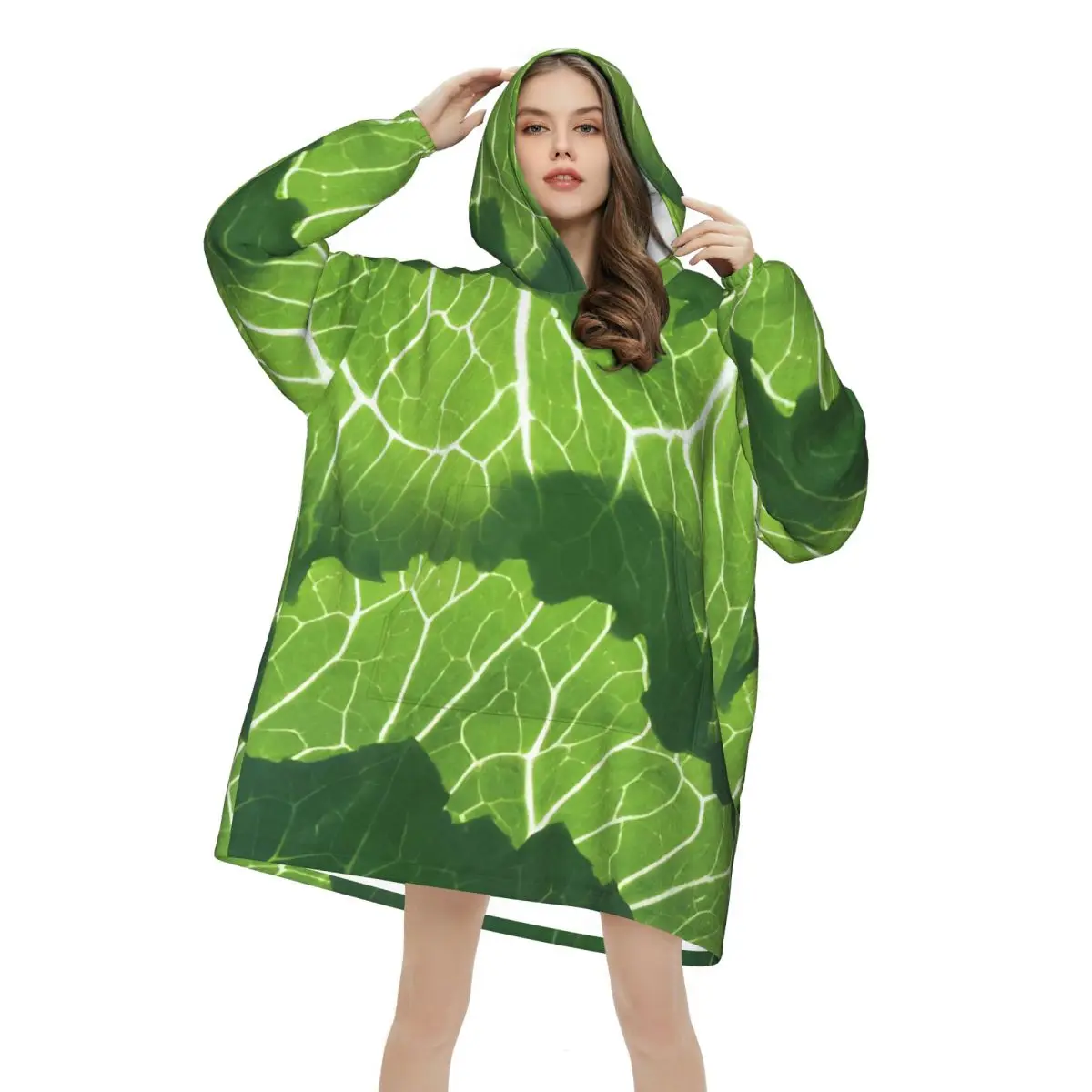 Cabbage Blanket Hoodie Wearable Blanket Oversize with Pocket Warm Sleeping Bag Soft Cozy Onesie