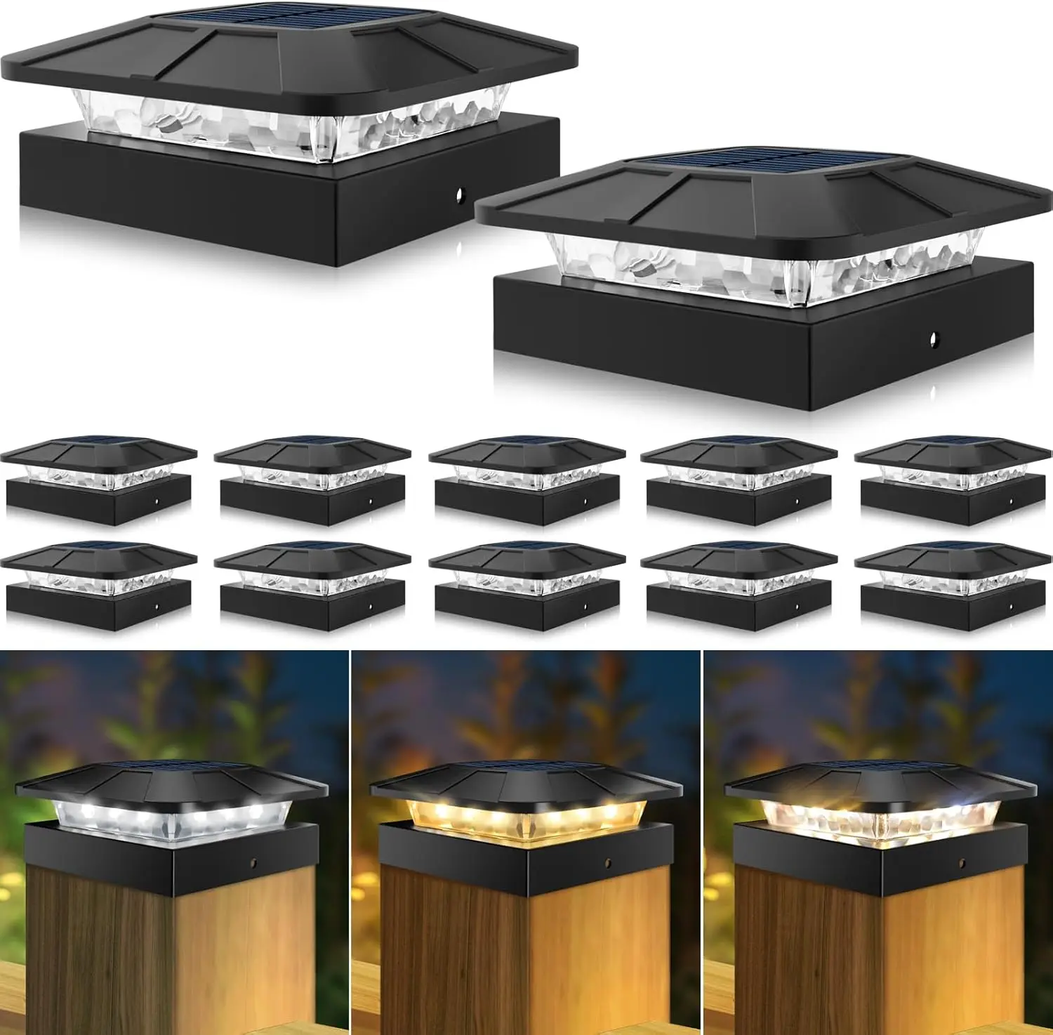 

4x4 солнечные фонари, 12 шт., 3-режимные светодиодные уличные водонепроницаемые фонари для деревянных/виниловых стоек