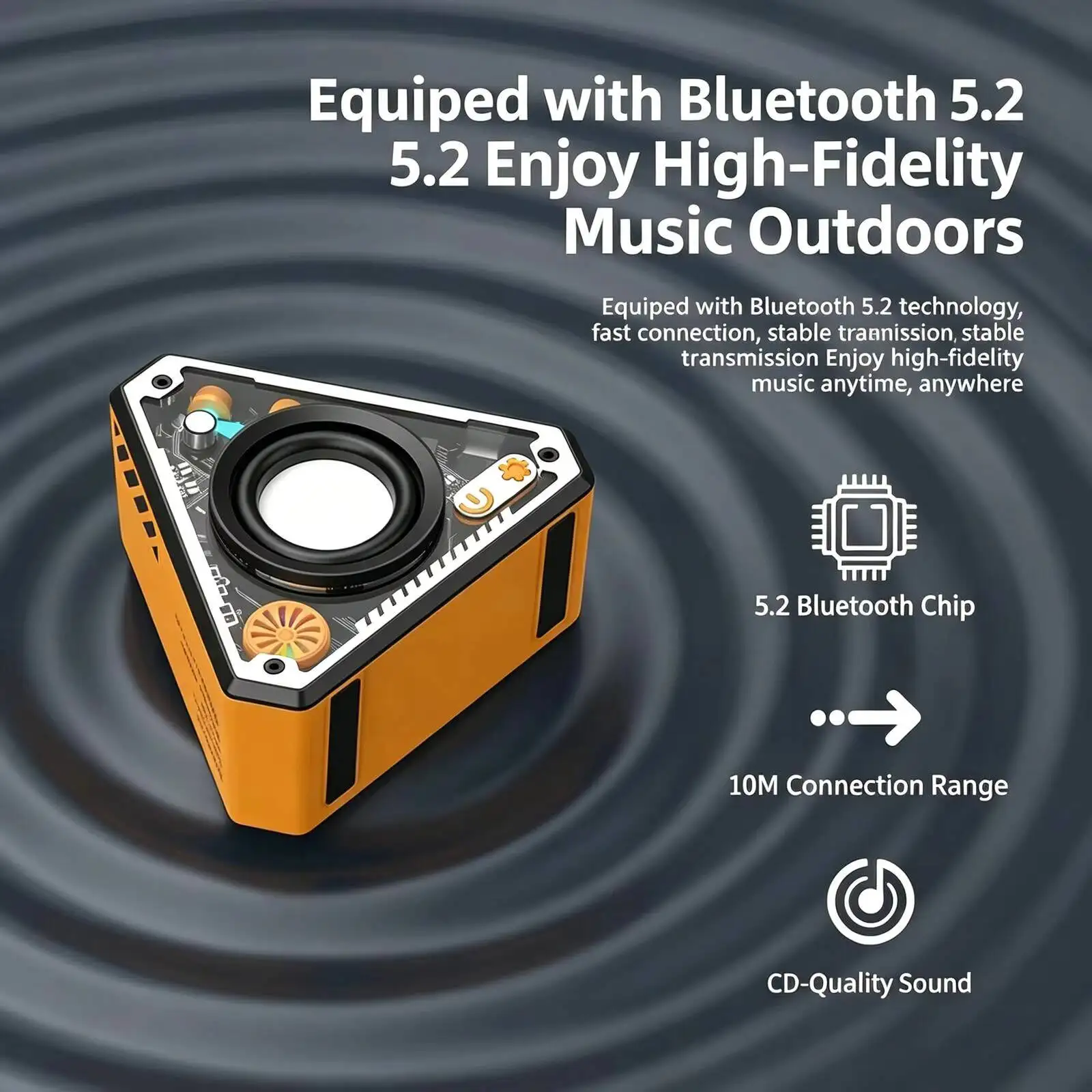 Triangle Mini Wireless Bluetooth Speaker, RGB Atmosphere Light TWS Stereo Sound Portable Outdoor Speaker Gift for Travel Party