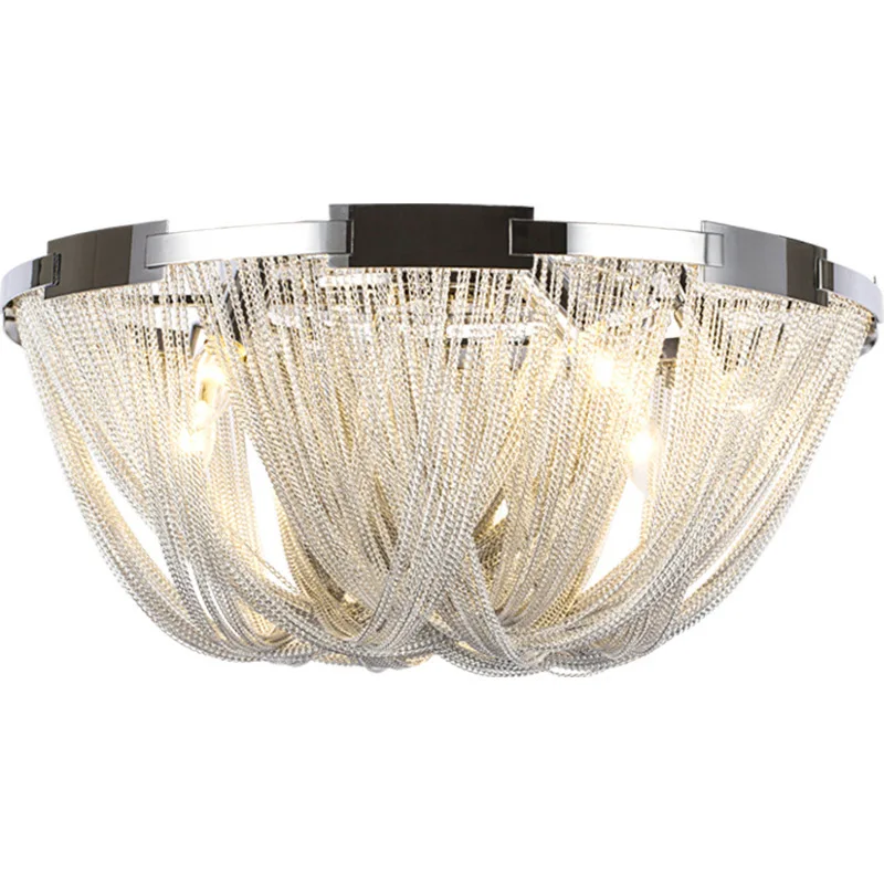 

Italian tassel aluminum chain ceiling light LED round light, simple and creative bedroom living room Nordic lamps
