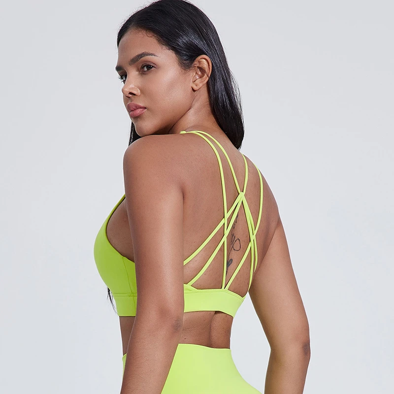 حمالة صدر رياضية متقاطعة للنساء ، قمة محصول ، دعم عالٍ ، ملابس داخلية للياقة البدنية ، حمالة صدر للجري ، تمرين رياضي ، سترة يوغا ، حزام سباغيتي ، ملابس رياضية