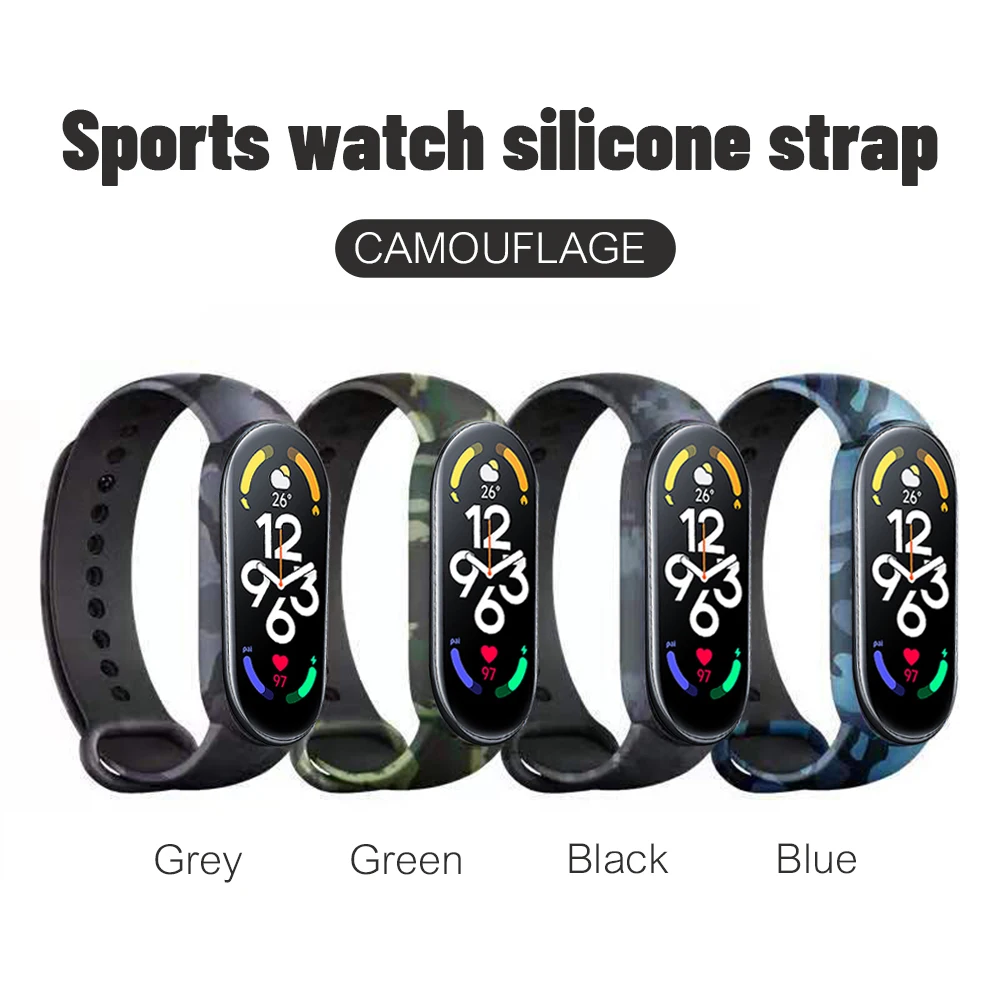 For Xiaomi Mi Band 7 Camo Smart Wristband for Xiaomi Mi Band 7 Summer Soft Silicone Waterproof Print Replacement Band