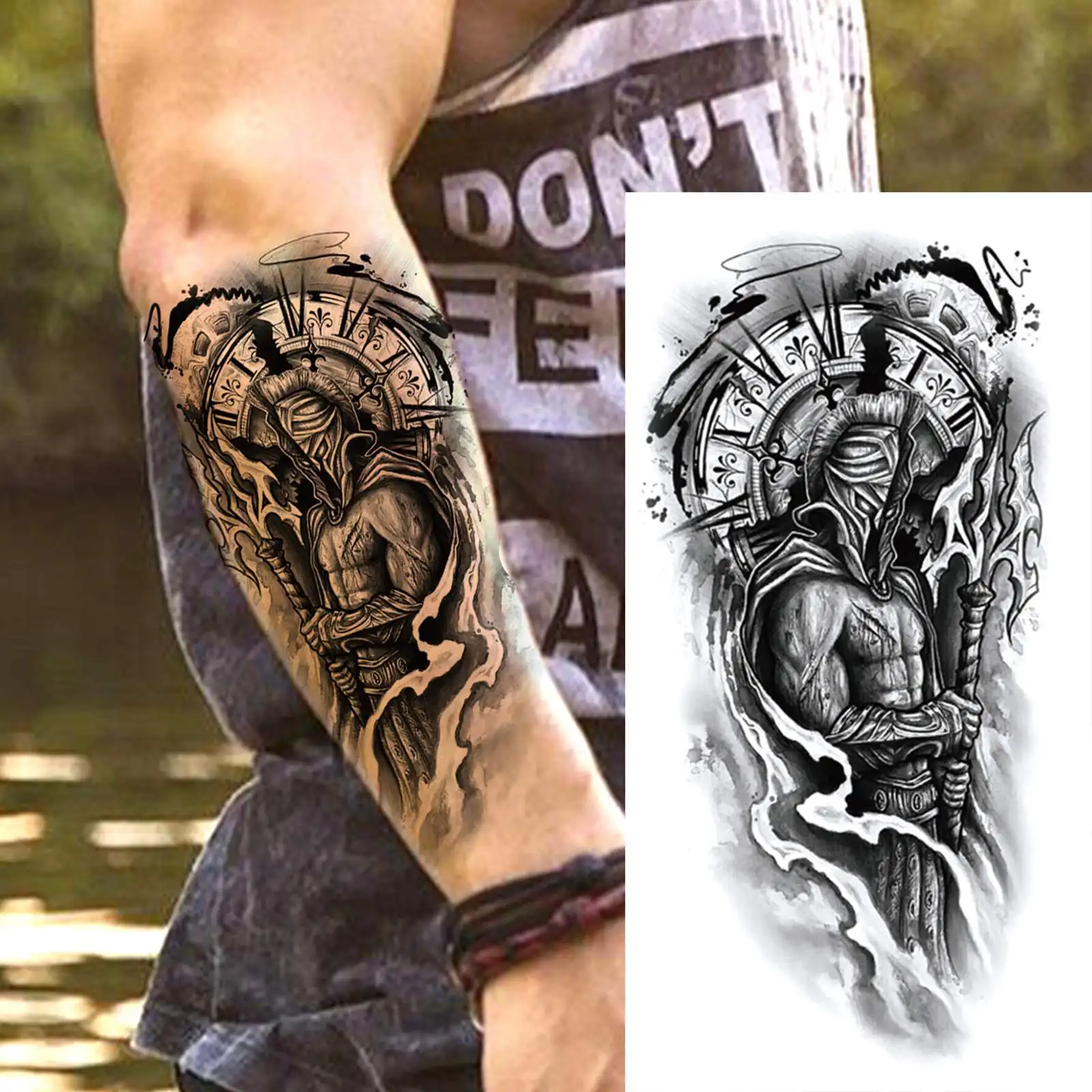 1 ورقة زيوس الله المتقشف المحارب الذراع الكامل الوشم المؤقت للرجال البالغين النساء هيئة الفن اللوحة الوشم كم وهمية واقعية #3