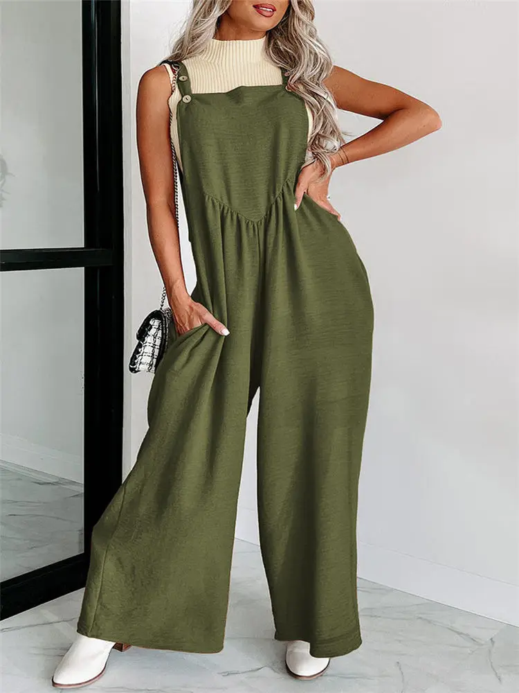 Women Summer Wide-Leg Jumpsuit Sleeveless Overalls Plus Size 3XL Baggy Romper