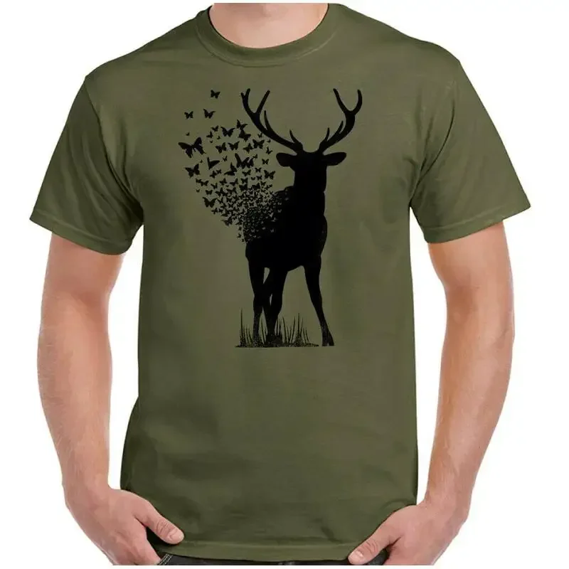 Reh T-Shirt Schmetterling Herren Lustige Abstrakt Kunst Jagd Jäger Wild Tier Top