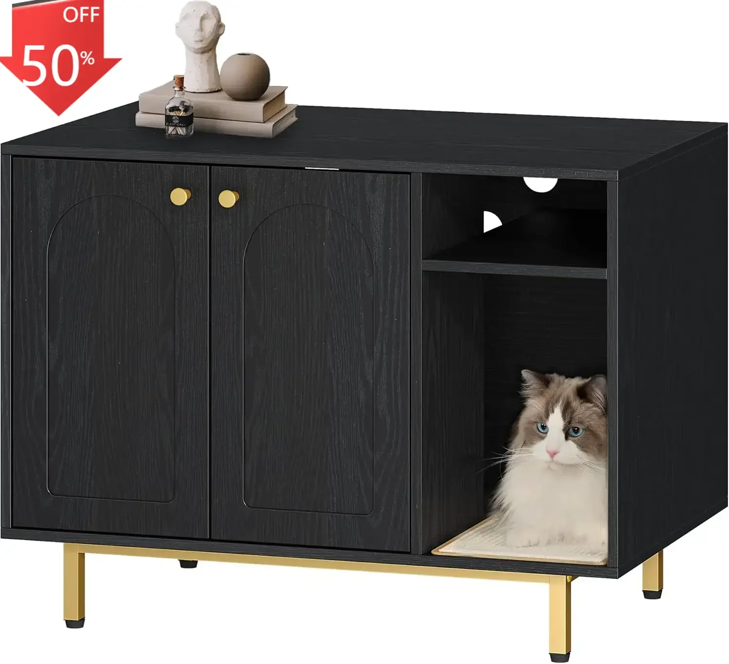 

Cat Litter Box Enclosure Enclosed, Hidden Litter Box Cabinet Furniture with Storage, Wooden Indoor Cat House Large