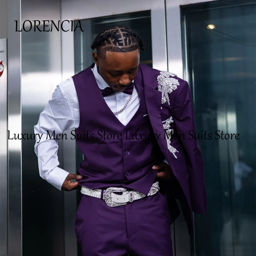 Classic Sparkly Crystal Men Suits 3 Pieces Single Breasted Wedding Party Outfits Customized Blazer Pants robe mariage femme