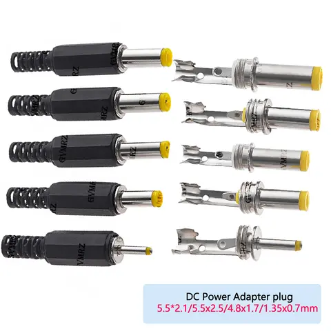 10PCS/lot DC Power Adapter Plug 5.5*2.1mm/5.5x2.5/4.8x1.7 /1.35x 0.7MM DC Plug Connector Welding Line Male Plug