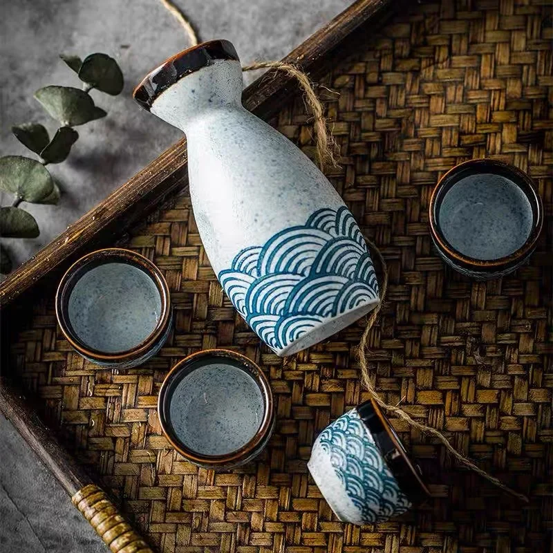Taza de vino de cerámica de 25ml, jarra clásica de 200ml, 1 olla, 4 tazas, juego de vino, Sake, dispensador de vino, Vodka, regalo, Bar, hogar, frasco