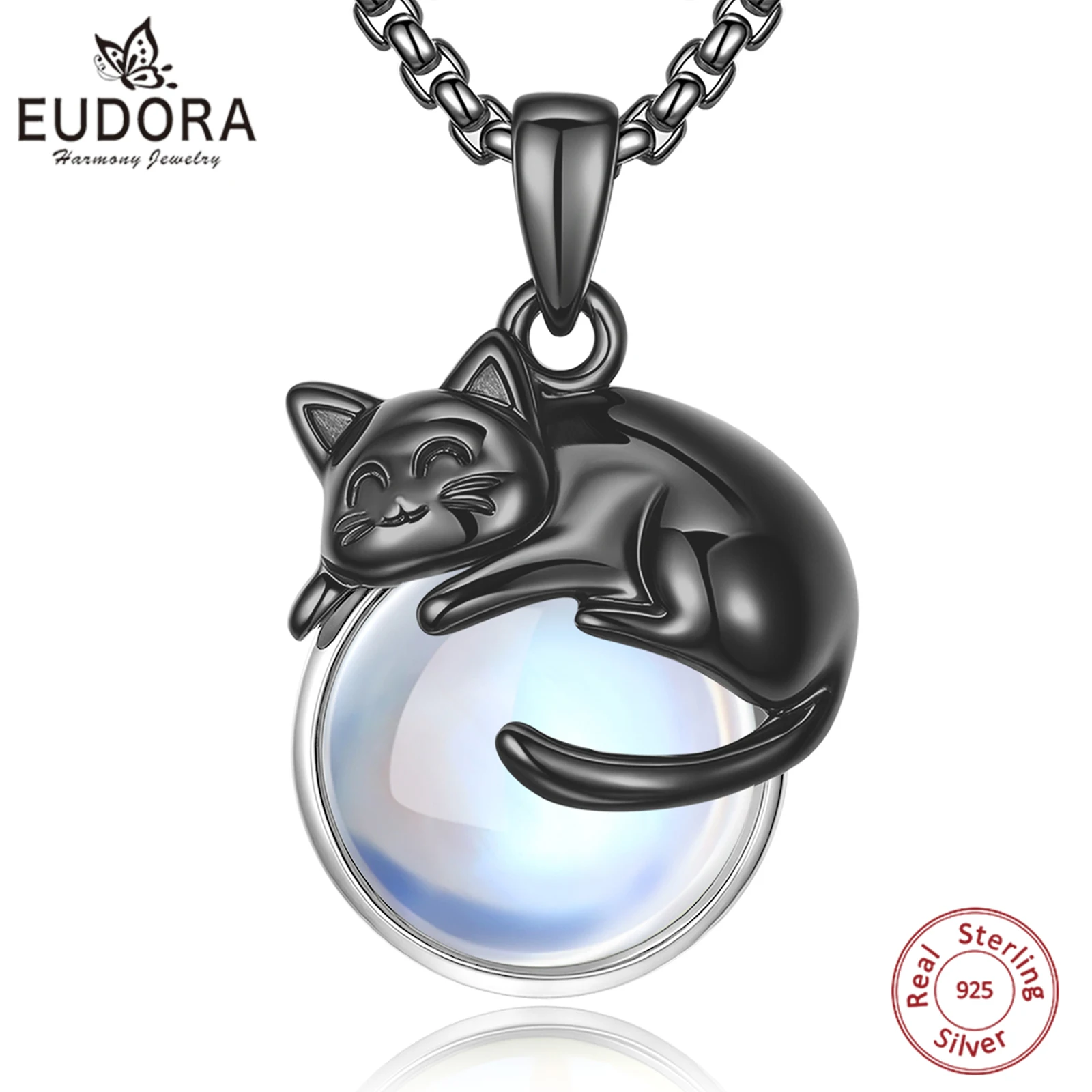 eudora-925-スターリングシルバー黒猫ネックレス猫月光ペンダントウィッカ異教ジュエリーギフト女性女の子