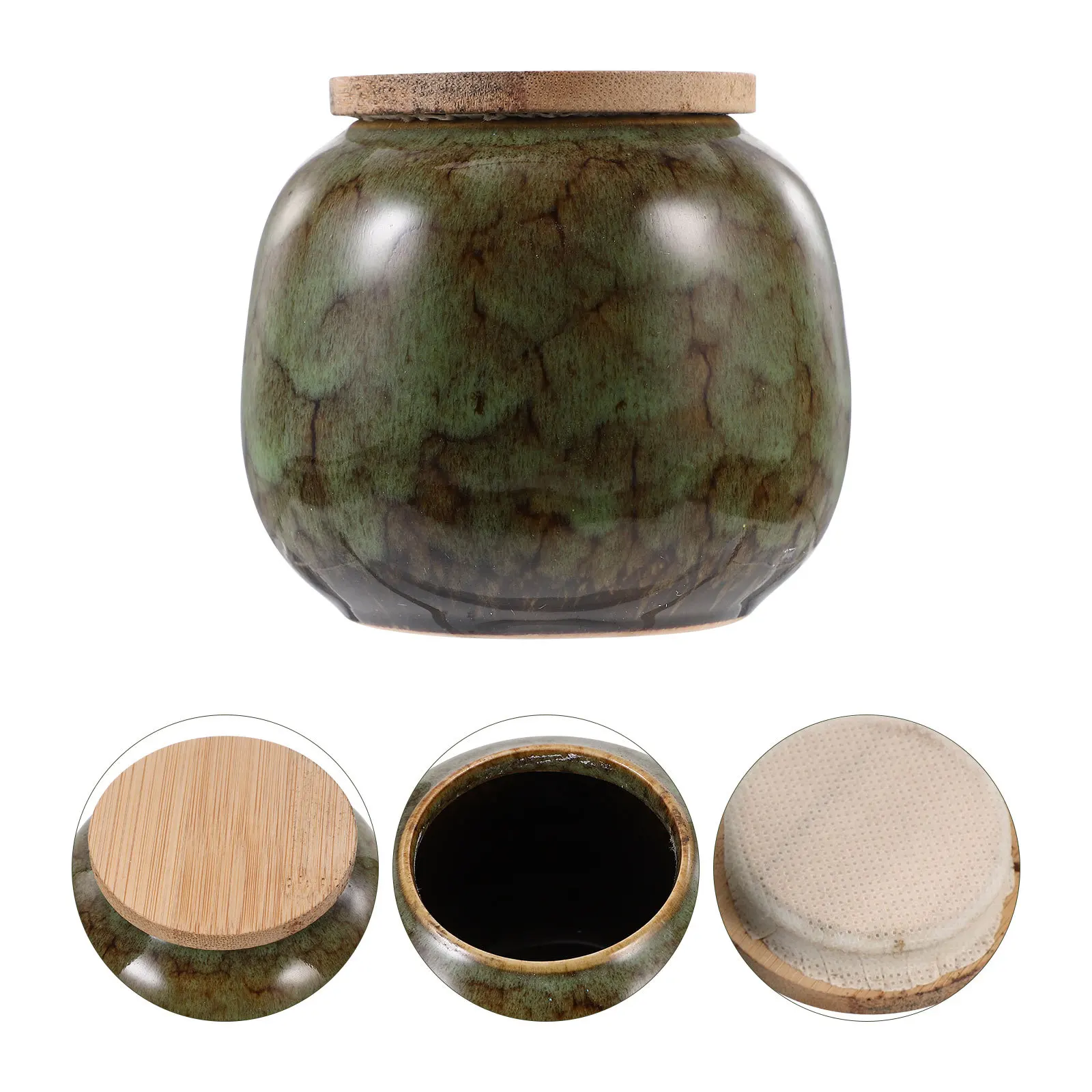 

Wooden Lid Ceramic Storage Jars Traditional Tea Tins Cans High Quality Materials Dry Food Preservation 150ml Spice Storage Tank