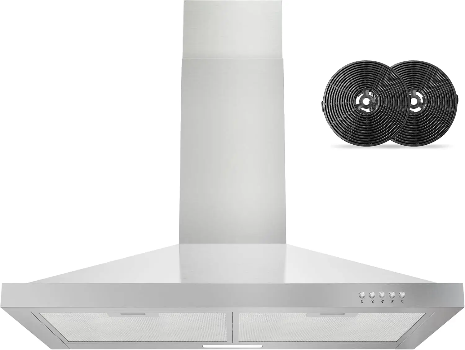 

Range Hood 30 inch Wall Mount Type with Ducted/Ductless Convertible, 450 CFM Stainless Steel Chimney-Style Kitchen Hood,
