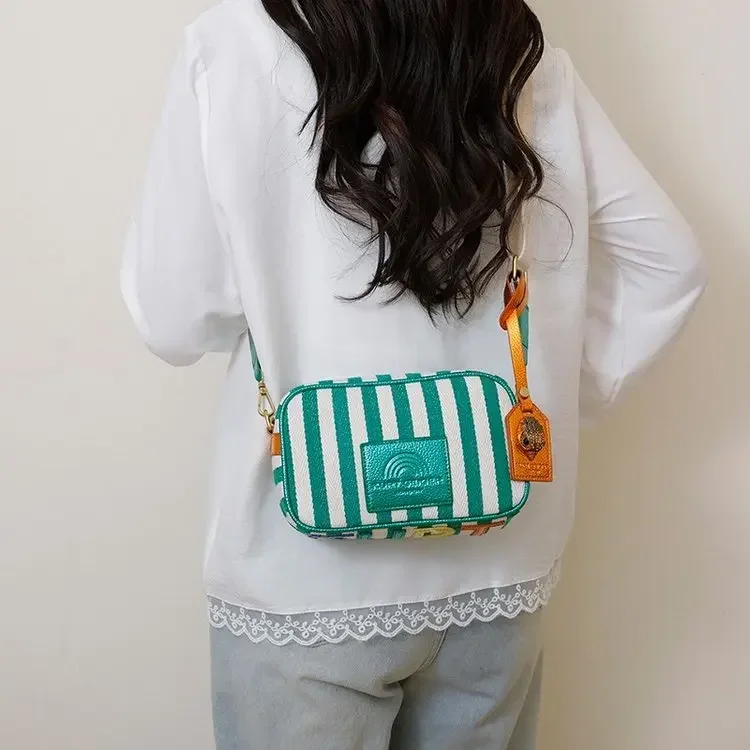 

Women's High-End Retro Color Matching Striped Small Square Messenger Bag Luxury Fashion Camera Diaper Bag