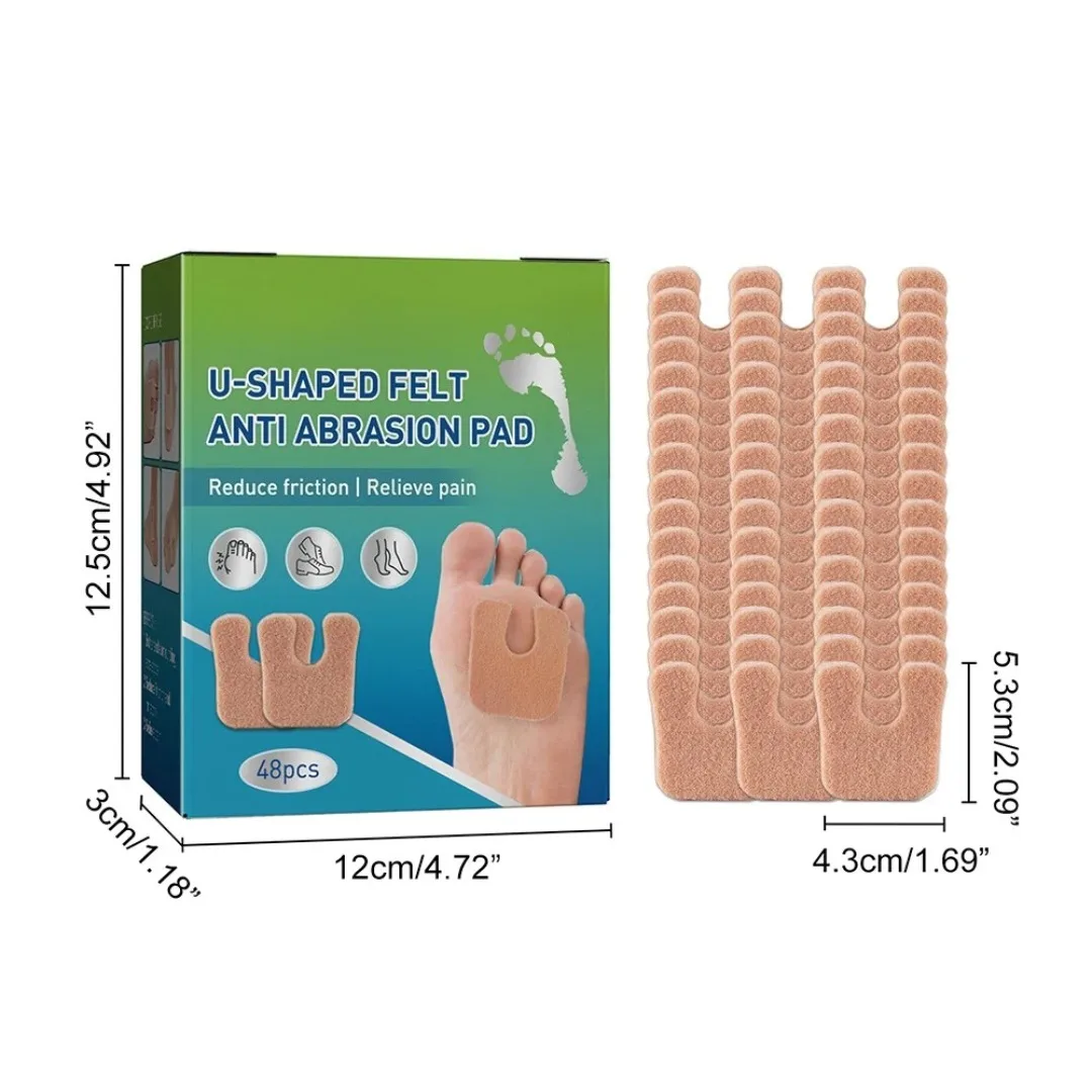 Coussin de pied Anti-calus en forme de U, 48 pièces, coussinets de callosités en feutre doux et confortables, réduction de la friction, soulagement de la pression de la douleur, outil de soins des pieds