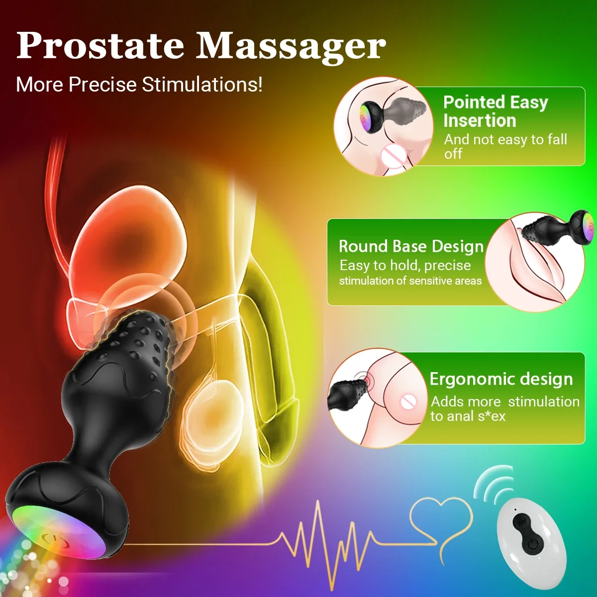 لون ضوء ينبعث منها المكونات الشرج لعبة الكبار للرجال النساء سيليكون المكونات هزاز مع المكونات التحكم عن بعد LED