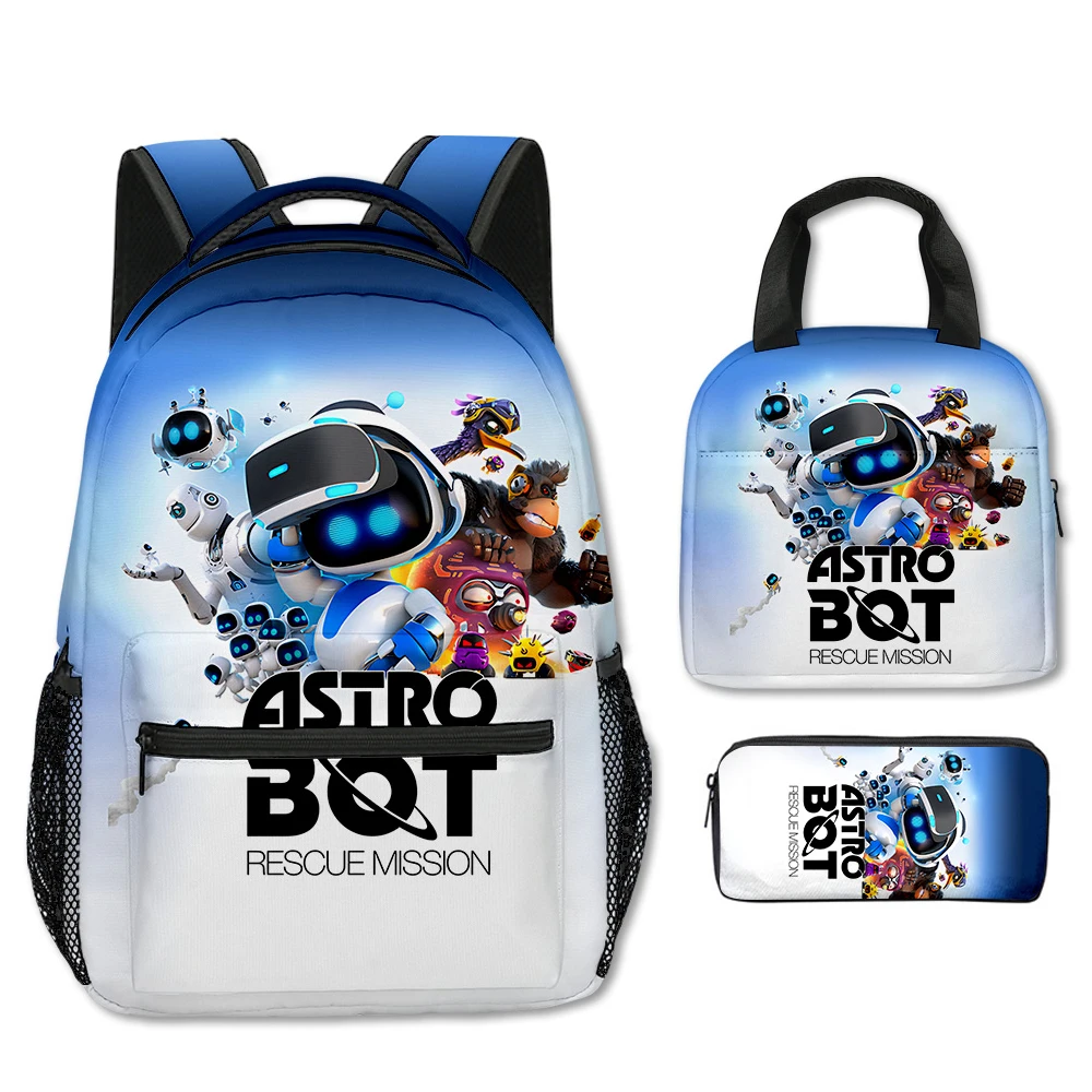 Trendy Youthful New astro bot 3D Print 3pcs/Set Student School Bags Laptop Daypack Backpack portable Lunch bag Pencil Case