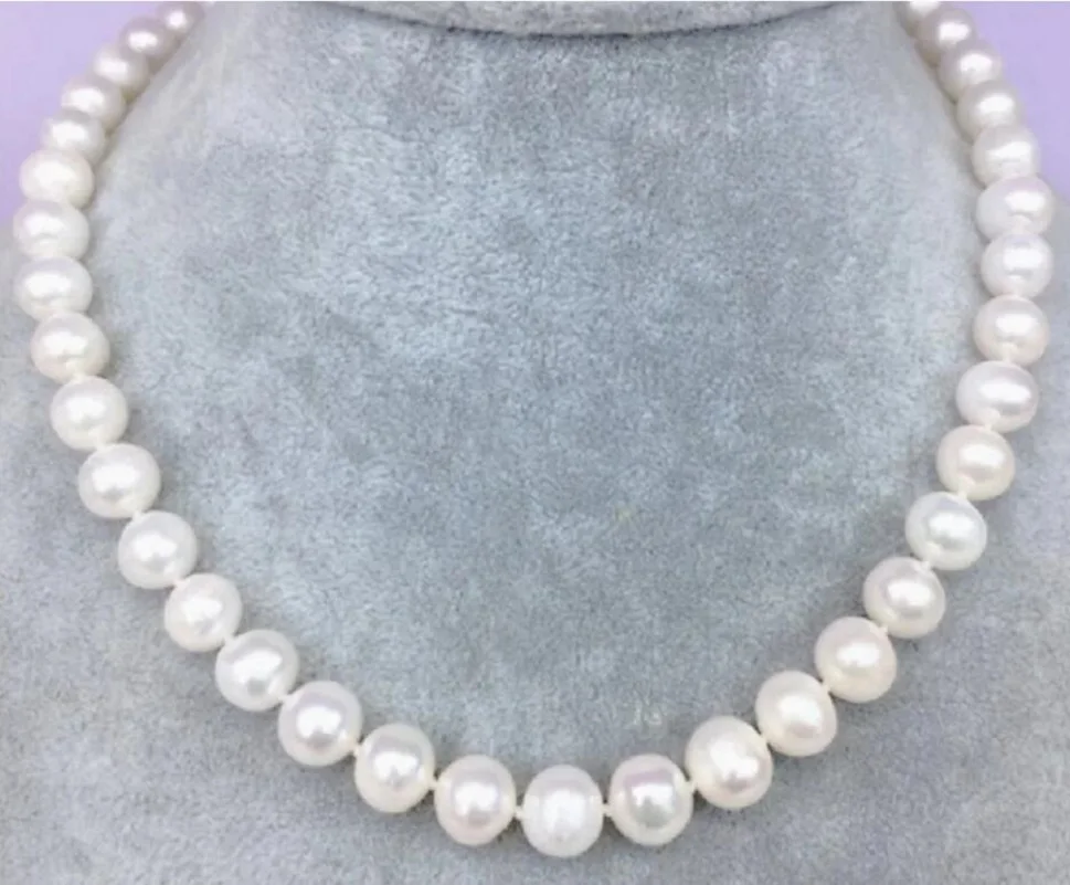 

GENUINE NATURAL AAAAA 9-10MM Australian south sea white pearl necklace 18"