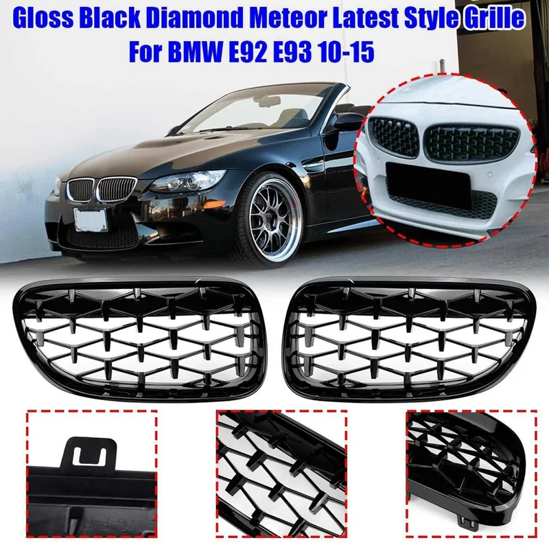 Gloss Black Diamond Meteor Latest Style Grille For -BMW 3 Series E92 E93 2010-2015 51137254969 51137254970