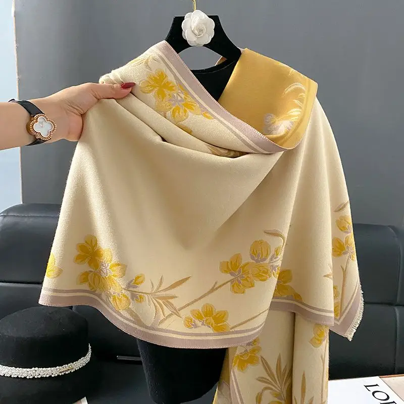 

Женский шарф из искусственного кашемира, двусторонний воротник, шарф, шаль, имитация кашемира, накидка, шарф, шаль с кондиционером Wh90