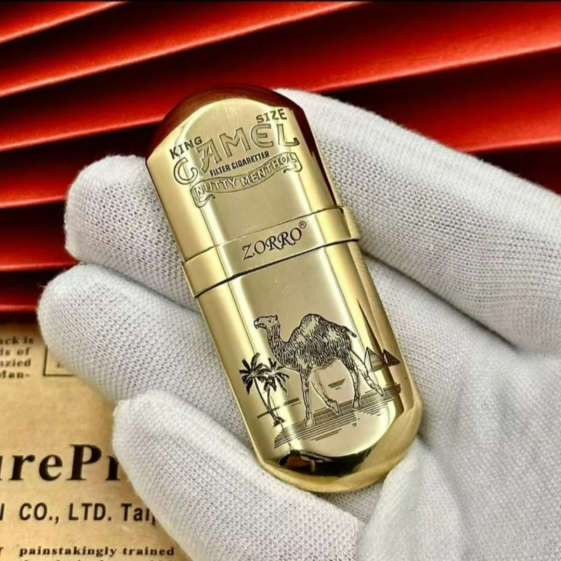 ZORRO Brass Handmade Carving Mini Ultra-thin Windproof Kerosine Lighter Grinding Wheel Metal Outdoor Waterproof Portable Lighter - Image 5