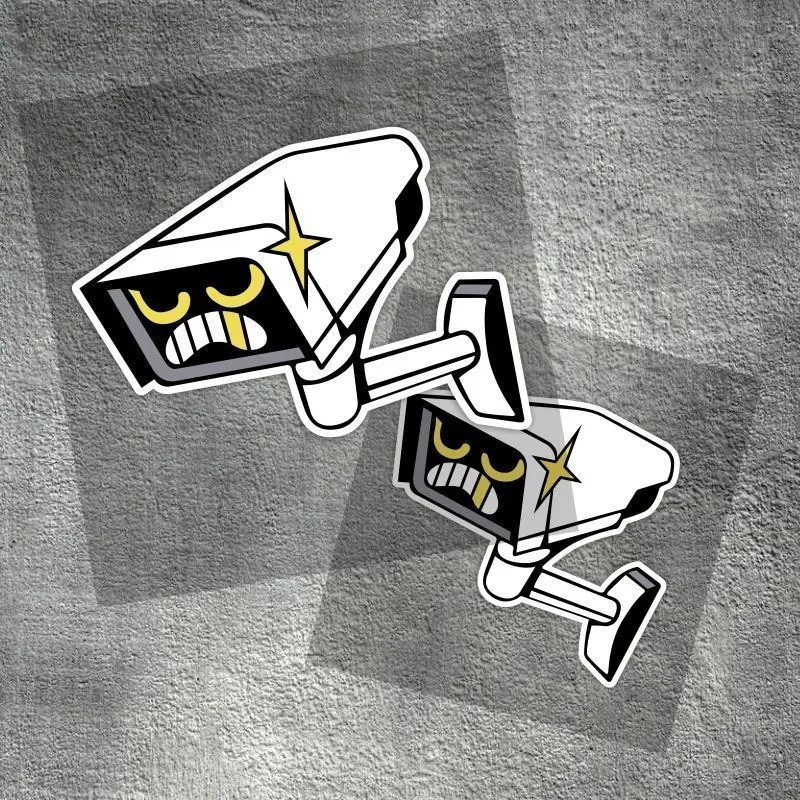1Pc 2D Flat Angry Security Camera Vinyl Sticker, Waterproof Decal for Car Window Laptop Decor, Holiday Gift